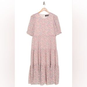 Code X Mode Short Sleeve Tiered Midi Dress In Pink Floral Size Small